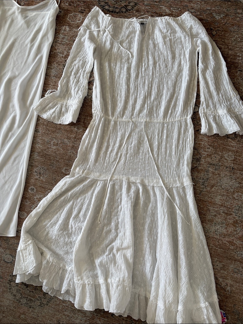 Diane Von Furstenberg Cream Slip Dress with Eyelet Overlay
